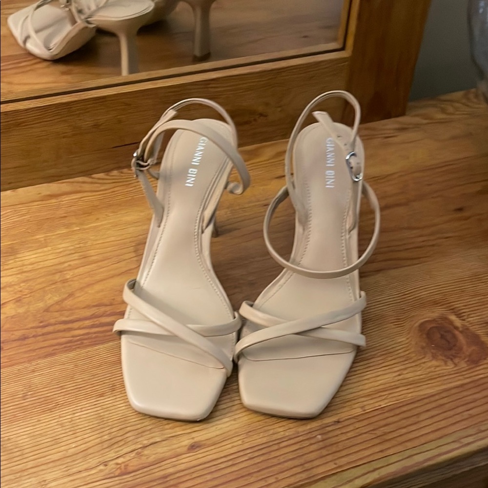Gianni Bini Cream Square-Toe Strappy Heels